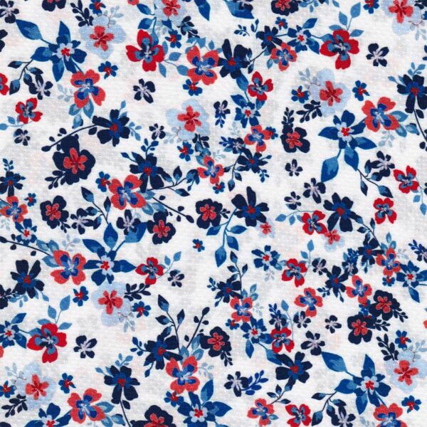 PETITE FLEURS Viskose-Pikee Blumen creme blau